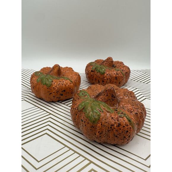 Vintage Ceramic Pumpkins Fall Decor Thanksgiving in orange green brown - Picture 7 of 7